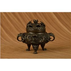 Bronze Gilded Dragon Incense Burner Statue (6"X7")