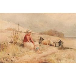 Frederick Charles Vipont Ede (1865-1907), American, THE GOAT GIRL, Watercolour; signed lower ri...