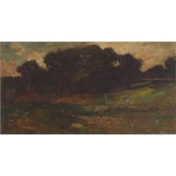 Alexander Helwig Wyant (1836-1892), American, FIGURE FISHING IN A, SUMMER LANDSCAPE,, Oil o...