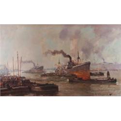 Henri Jules Pauwels, (1903-1987), Belgian, PORT D'ANVERS, Oil on, canvas; signed lower righ...