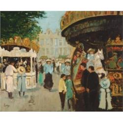 Bart (Leroy) Schouten (20th Century), Belgian, AT THE CARNIVAL, Oil on canvas; signed Leroy low...