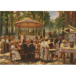 Bart (Leroy) Schouten, (20th Century), Belgian, ON THE TERRACE, Oil on panel; signed Leroy lo...