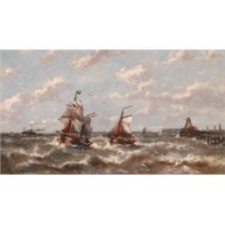 Francois Etienne Musin, (1820-1888), Belgian, SHIPPING OFF A PORT,, Oil on canvas; signed l...