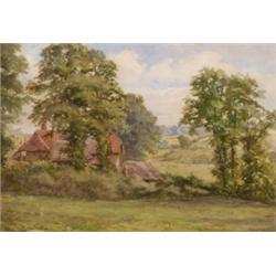 J** R** Warren-Warren (fl.1888-? ), British, THATCHED COTTAGE IN SUMMER LANDSCAPE, Watercolour;...