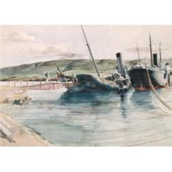 Norman C. Blamey (1914-), British, BOARDING THE CARGO SHIPS, Watercolour, signed and inscribed...