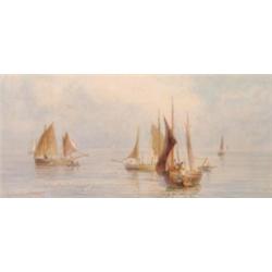 Charles Sim Mottram, (1850-1910), British, FISHING BOATS AT DAWN, Watercolour; signed lower l...