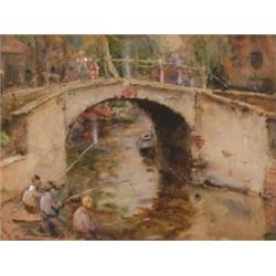 Frederic Stuart Richardson (1855-1934), British, ON THE CANAL BRIDGE, HOLLAND, Watercolour; sig...