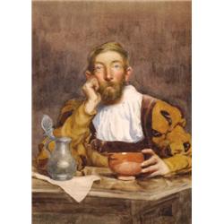 Charles (Alphonse) Goldie (19th Century), British, A PAUSE FOR THOUGHT, Watercolour; signed low...