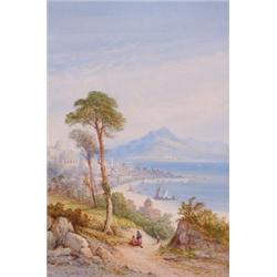 Edwin St. John (19th Century), British, FIGURES ON THE HILLSIDE OFF THE BAY OF NAPLES, Watercol...