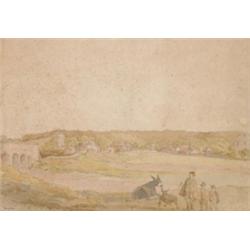 William Marlow (1740-1813), British, TRAVELLERS IN AN ITALIANTE LANDSCAPE, Watercolour on laid...