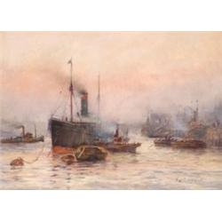 Frederick William Scarborough (1860-1939), British, SHIPPING ON THE THAMES NEAR LONDON BRIDGE,...