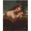 Image 1 : J** P** Drew (fl.1835-1861), British, GIRL HOLDING FLOWERS WEARING A LEOPARD WRAP, Oil on canva...