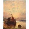 Image 1 : William Thornley, (fl.1858-1898)), British, SHIPPING AT SUNSET, Oil on panel; signed with mon...