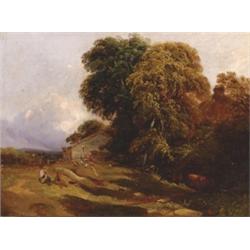 Joseph William Allen, (1803-1852), British, CHILDREN IN A FARMYARD, Oil on canvas, 12" x 16...