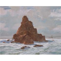 Charles David Cobb (1921- ), British, ARMED KNIGHT, ROCK- LAND'S END,, Oil on canvas; signe...