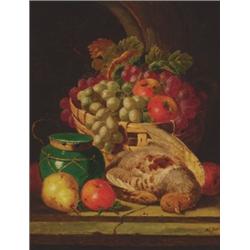 Charles Thomas Bale, (? - d.1875), British, STILL LIFE OF FRUIT AND GAME ON A STONE LEDGE, Oi...