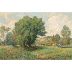 Victor John Robertson, (fl.1892-1909), British, FARMER AND HORSE, CROSSING A BRIDGE, Oil on...