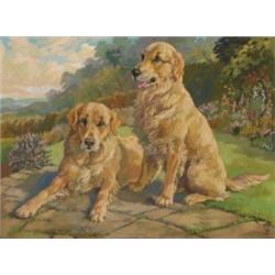 Charles Walter Simpson, (1885-1971), British, TWO GOLDEN RETRIEVERS IN A LANDSCAPE, Oil on...