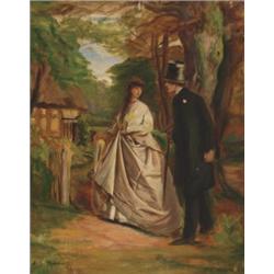 Attributed to Sir Alfred James Munnings (1878-1959), British, ELEGANT COUPLE MEETING AT THE GAT...