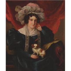 19th Century British, A LADY HOLDING A LAP DOG; A GENTLEMAN IN HIS STUDY, Pair of oils on canva...