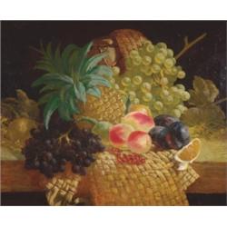 Ellen Ladell (1853- ), British, STILL LIFE OF FRUIT IN A BASKET, Oil on canvas; signed with mon...