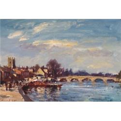 Edward Seago (1910-1974), British, THE THAMES AT HENLEY,, Oil on masonite; signed lower left,...