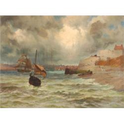 Thomas Rose Miles, (fl.1869-1906), Irish, ENTRANCE TO PORTSMOUTH HARBOUR,, Oil on canvas; s...