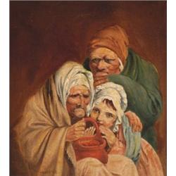 Manner of Sir David Wilkie, (1785-1841), Scottish, RUSTICS GATHERING AROUND A WARM POT, Oil o...