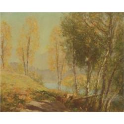 Sir David Murray (1896-1962), Scottish, AUTUMN IN THE GLEN,, Oil on panel; signed and dated 1...