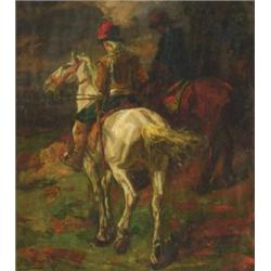 Johannes Hendricus Jurres (1875-1946), Dutch, HORSEMEN AT DUSK, Oil on panel; signed and dated...
