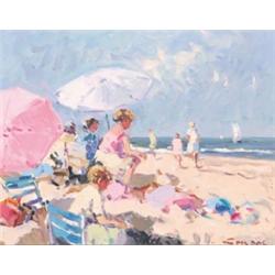 Nicholaas (Niek) van der Plas (1954- ), Dutch, FIGURES ON THE BEACH,, Oil on panel; signed lo...