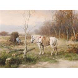 Dirk Meesters (1899-1950), Dutch, WOOD GATHERER,, Oil on canvas; signed lower right, 17.5"...