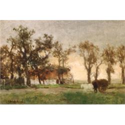 Jan Hendrik Weissenbruch (1824-1903), Dutch, HAYWAGON IN A RURAL LANDSCAPE, Oil on canvas; sign...