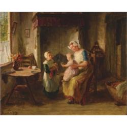 Johan Bernard de Hoog, (1867-1943), Dutch, A FAVOURITE DOLL, Oil on canvas; signed lower left...