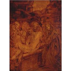 Manner of Sir Anthony van Dyck (1599-1641), Flemish, DEPOSITION, En bruni on panel, 7.3" x 5....