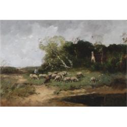 Johan Frederik Cornelis Scherrewitz (1868-1951), Dutch, LEADING THE HERD TO THE POND, Oil on ca...