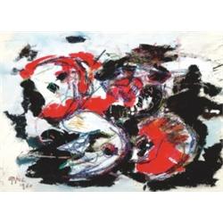 Karel Appel (1921- ), Dutch, TETES DANS L'ESPACE, Watercolour, gouache and crayon on heavy pape...