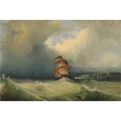 Attributed to Camille Joseph Etienne Roqueplan (1803-1855), French, SHIPPING OFF THE COAST, Oil...