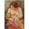 Image 1 : Adolphe Lalire LaLyre, (1850-1935), French, WOMAN PETTING A SPANIEL, Oil on panel; signed low...