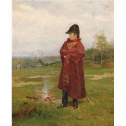 Jean-Jacques Berne-Bellecour (1874- ), French, AN OFFICER AT A CAMPSITE, Oil on canvas; signed...