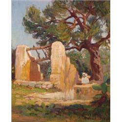 Emile Boivan (1846- 1920), French, ARAB FIGURE BY A WELL, Oil on panel; signed lower right, 1...