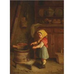 Michael Arnoux (1833-1877), French, COLD HANDS, Oil on panel; signed lower right, titled to gal...