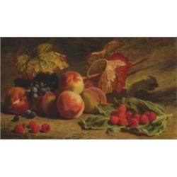 Jacques Delanoy (1820-1890), French, APPLES, PLUMS AND PEARS IN A LANDSCAPE; PEACHES, GRAPES AN...
