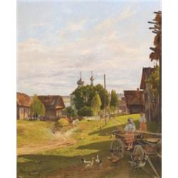 Adolphe FrTderic Lejeune (fl.1879-1912), French, ENTREE DU VILLAGE DE VILLEBELZI, Oil on canvas...