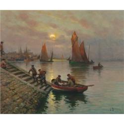 Georges Philibert Charles Maroniez (1865-1933), French, RETURN OF THE, FISHERMEN, Oil on canv...