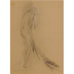 Louis Icart (1888-1950), French, AFTER THE BATH, Charcoal drawing heightened with white; signed...