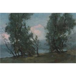 Attributed to Henri Joseph Harpignies (1819-1916) , French, TWILIGHT, Oil on canvas, 12" x 18...
