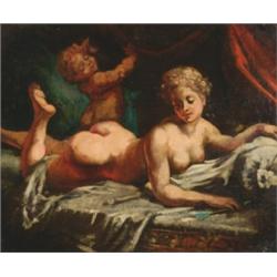 18th/19th Century French School, VENUS AND CUPID, Oil on canvas laid down on masonite, 20" x...