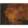 Image 1 : Attributed to Claude Joseph Vernet (1714-1789), French, FIGURES ON A MOONLIT HARBOUR, Oil on pa...