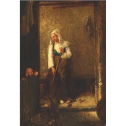 Circle of Jean Baptiste SimTon Chardin (1699-1779), French, WOMAN AND CHILD, TENDING CHICKENS...